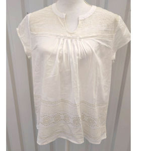 Lucky Brand Lace Crochet Overlay Short Sleeve Top Large